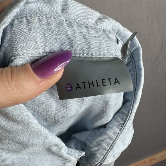 Athleta Dress Womens XXS Blue Drawstring Chambray Shirt Tunic Collared Boho‎ - Picture 9 of 12